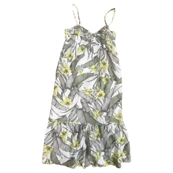 NWT Banana Republic Palm Floral Linen-Blend Ruffle-Hem Dress Adjustable Straps - Picture 3 of 9